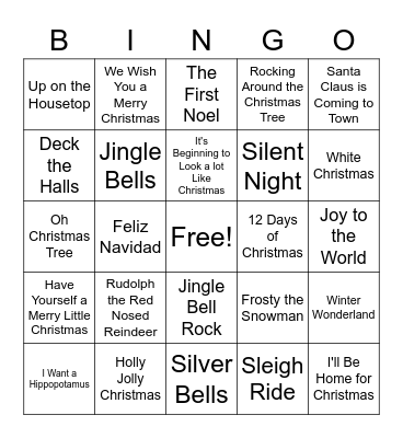 Christmas Songs Bingo Card