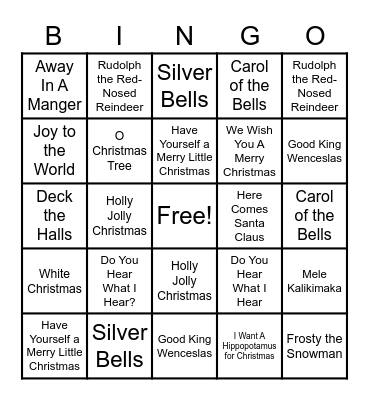 Christmas Songs Bingo Card