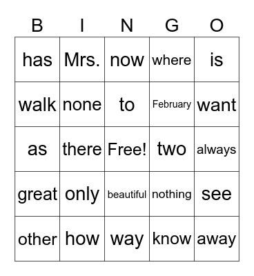 Trick Word Bingo Card