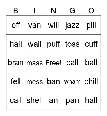 Bonus Letters Bingo Card