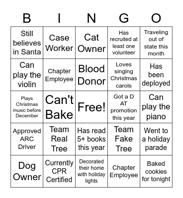 American Red Cross BINGO Card