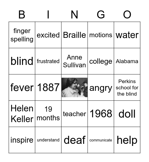 Helen Keller Bingo Card