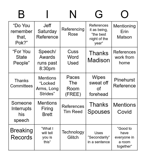 Holiday Party Bingo Card