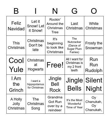 Holiday Music BINGO Card