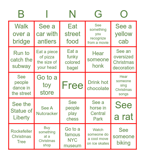 Christmas in New York Bingo Card