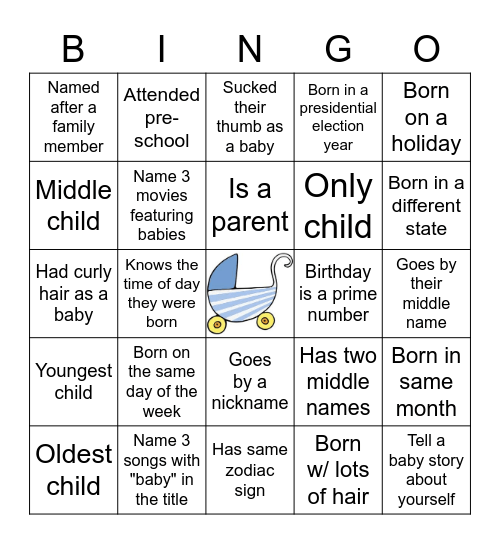 Auggie's Baby Shower Bingo! Bingo Card