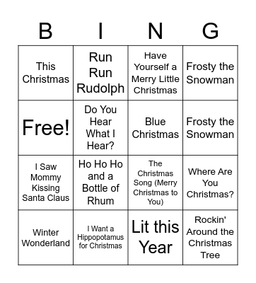 Christmas Music Bingo Card