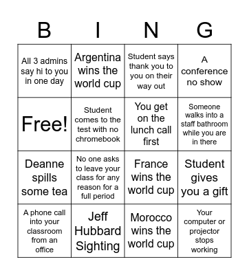 Pre-winter Break Bing Bingo Card