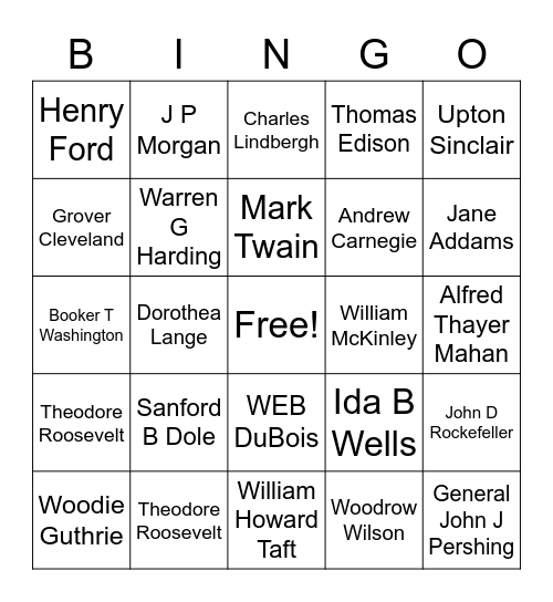 US History 1877-1939 Key People Bingo Card