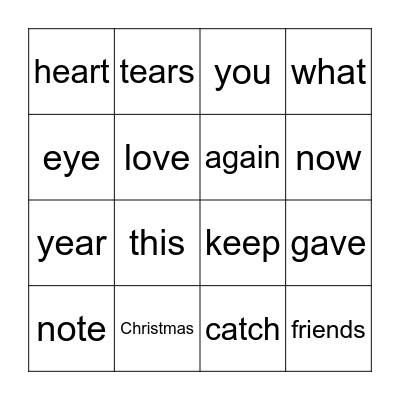 Last Christmas Bingo Card
