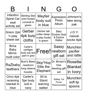 Karrington's Baby Shower  November 28, 2015 Bingo Card