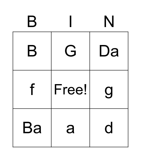 Letter Group 1 Bingo Card