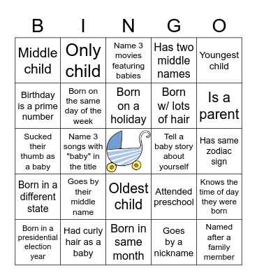 Auggie's Baby Shower Bingo! Bingo Card