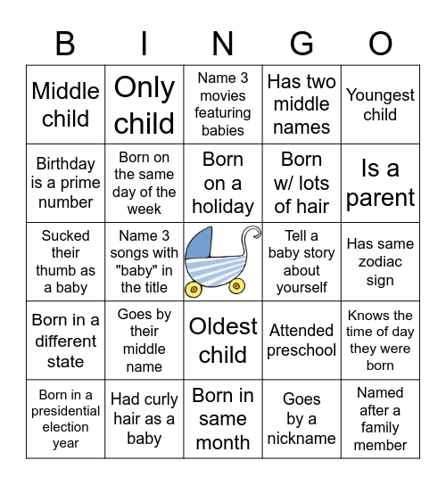 Auggie's Baby Shower Bingo! Bingo Card