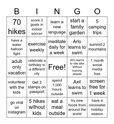 2022 Harrison's Bingo Card