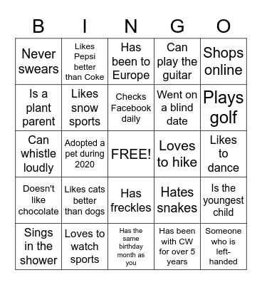 Social Bingo Card