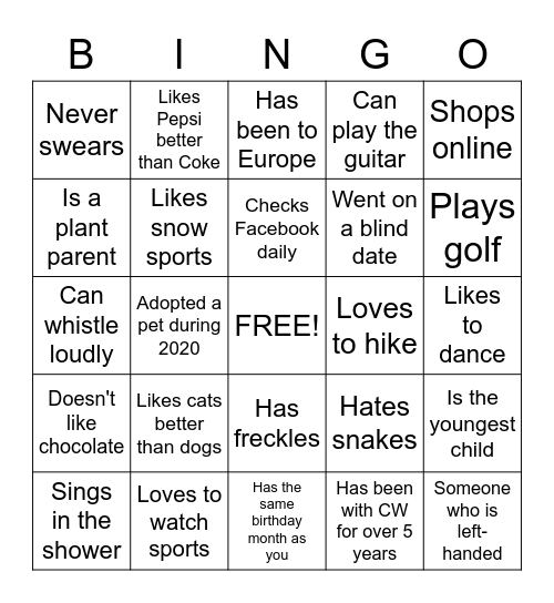 Social Bingo Card