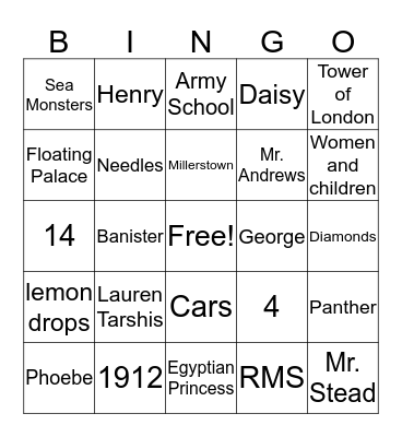 Titantic Bingo Card