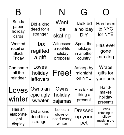 UX Holiday Get Together Bingo Card