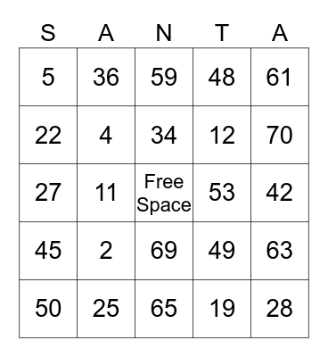 Holiday Bingo  Bingo Card