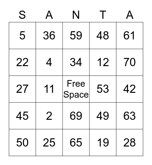 Holiday Bingo  Bingo Card