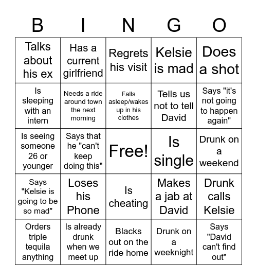 Clay's Visit Bingo Card