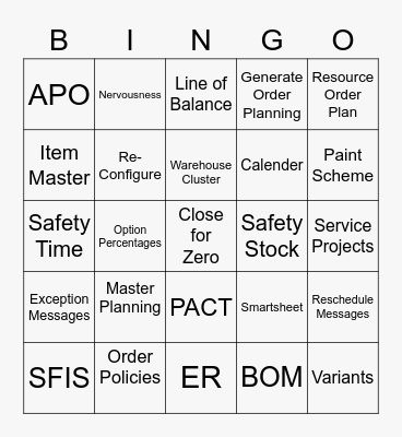Planning Bingo Card