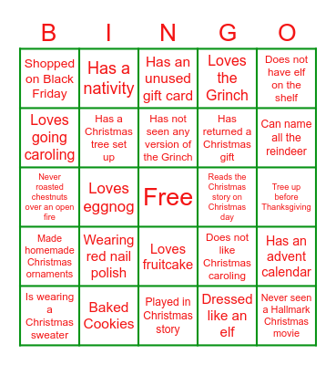 Christmas Ice Breaker Bingo Card