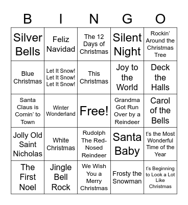 Christmas Songs Bingo Card