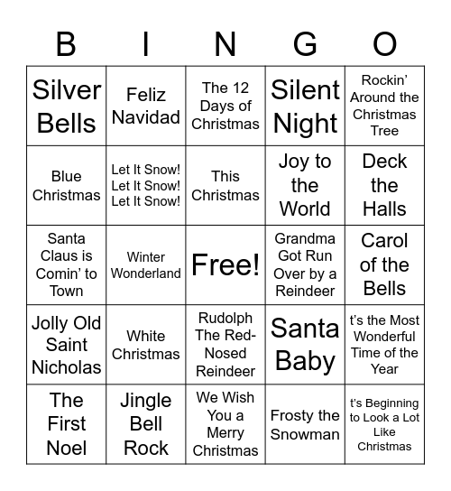 Christmas Songs Bingo Card