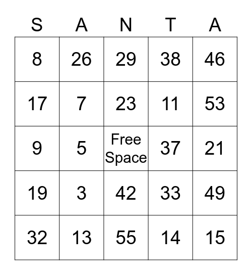 Holiday Bingo Card