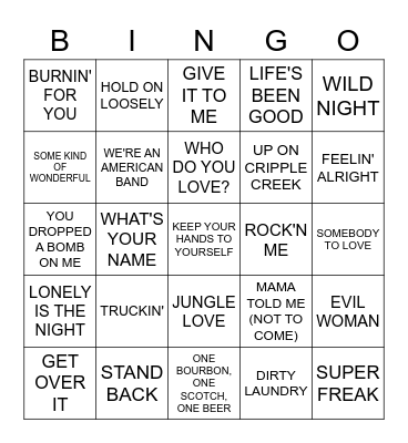 CLASSIC ROCK Bingo Card