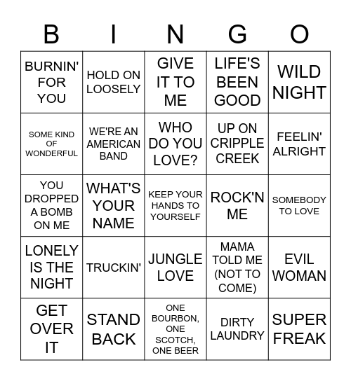 CLASSIC ROCK Bingo Card