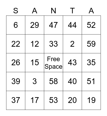 Holiday Bingo Card