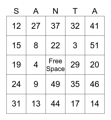 Holiday Bingo Card