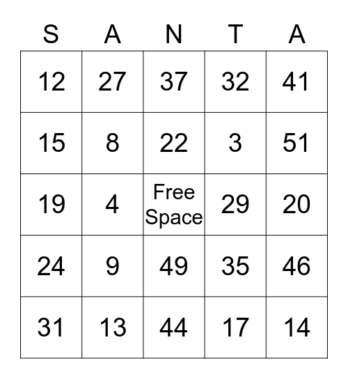 Holiday Bingo Card