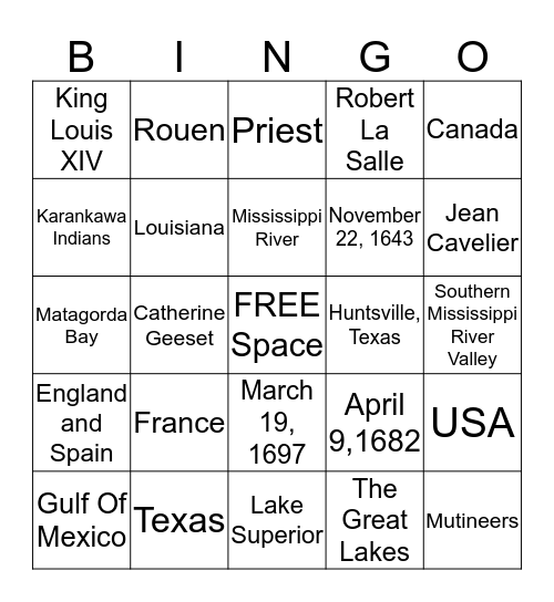 Robert La Salle Bingo Card