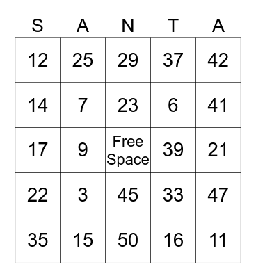 Santa Bingo Card