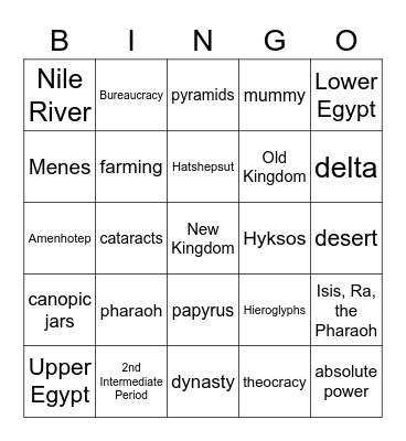 Egypt BINGO Card