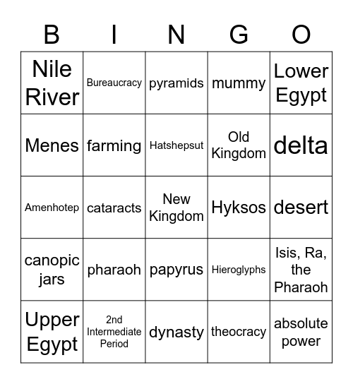 Egypt BINGO Card