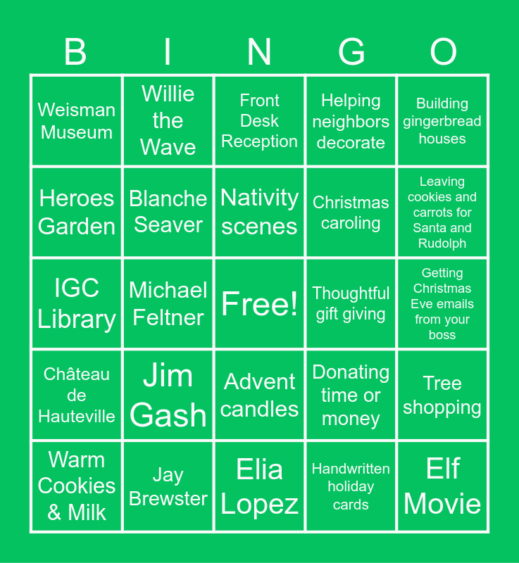 Pepperdine Holiday Bingo Card