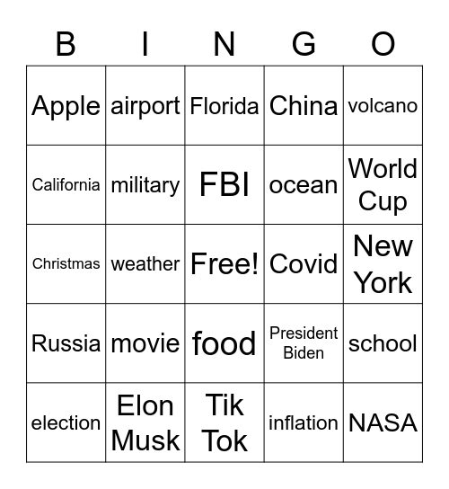 CNN10 Bingo Card