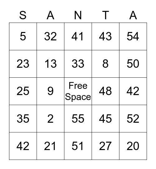 Holiday Bingo Card