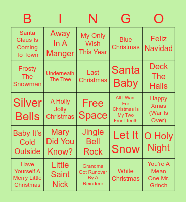 Name That Christmas Tune Bingo Card