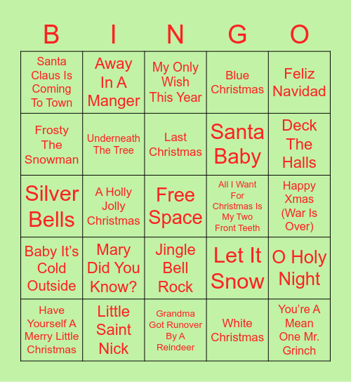 Name That Christmas Tune Bingo Card