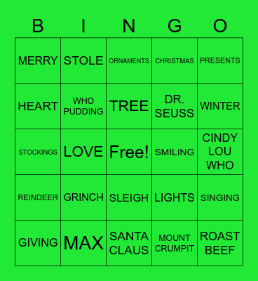 Grinch Bingo Card