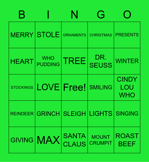 Grinch Bingo Card