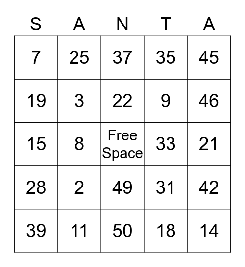 Holiday Bingo Card