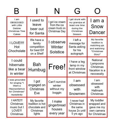 KYC Christmas Bingo Card