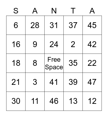 Holiday Bingo Card